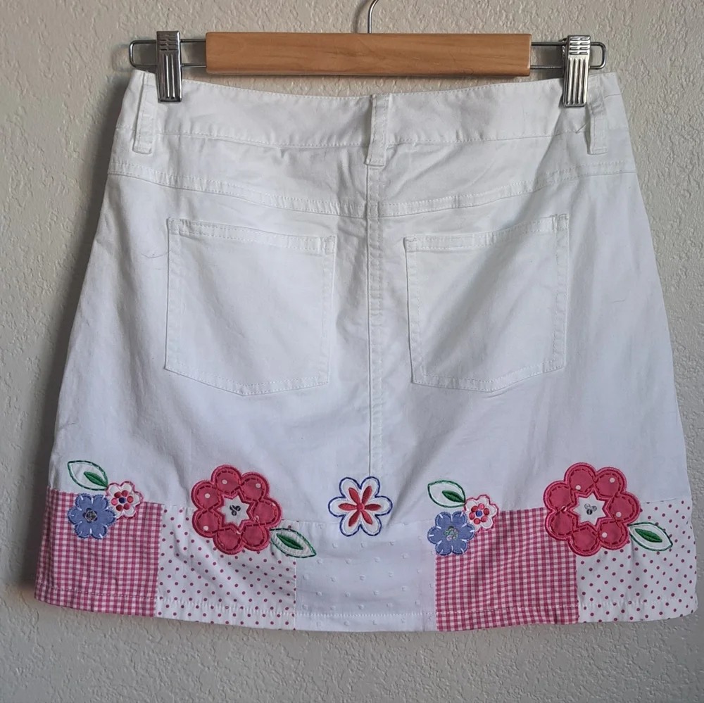 Talbots Girls White Pink Floral Denim Skirt Size 16 NWT
